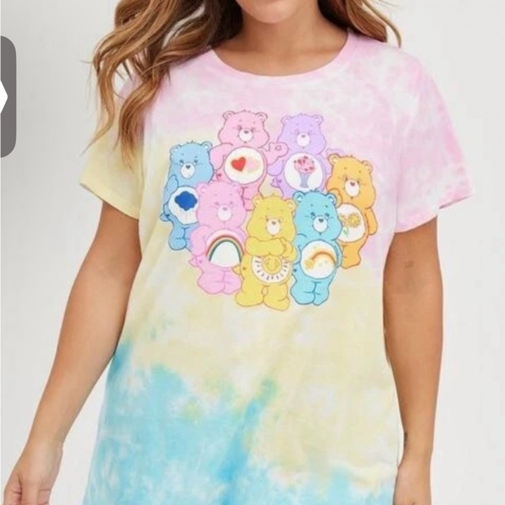 torrid Pastel Tie-Dye Care Bears Graphic Tee in Pink, Yellow, Blue